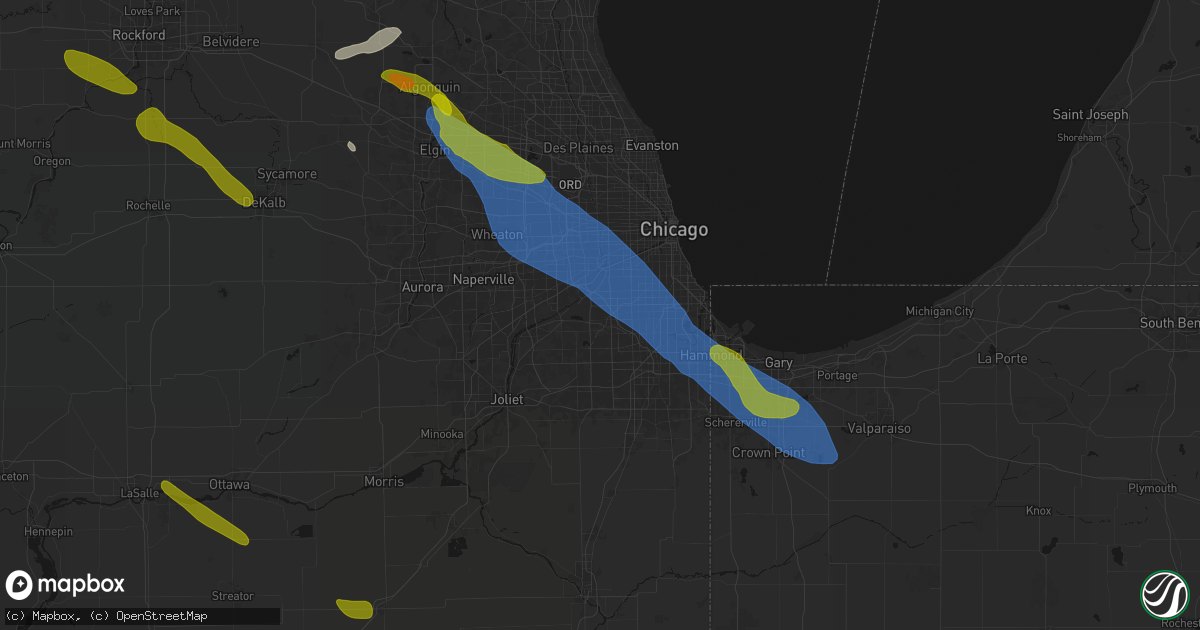 Hail map in Palos Hills, IL on June 24, 2026