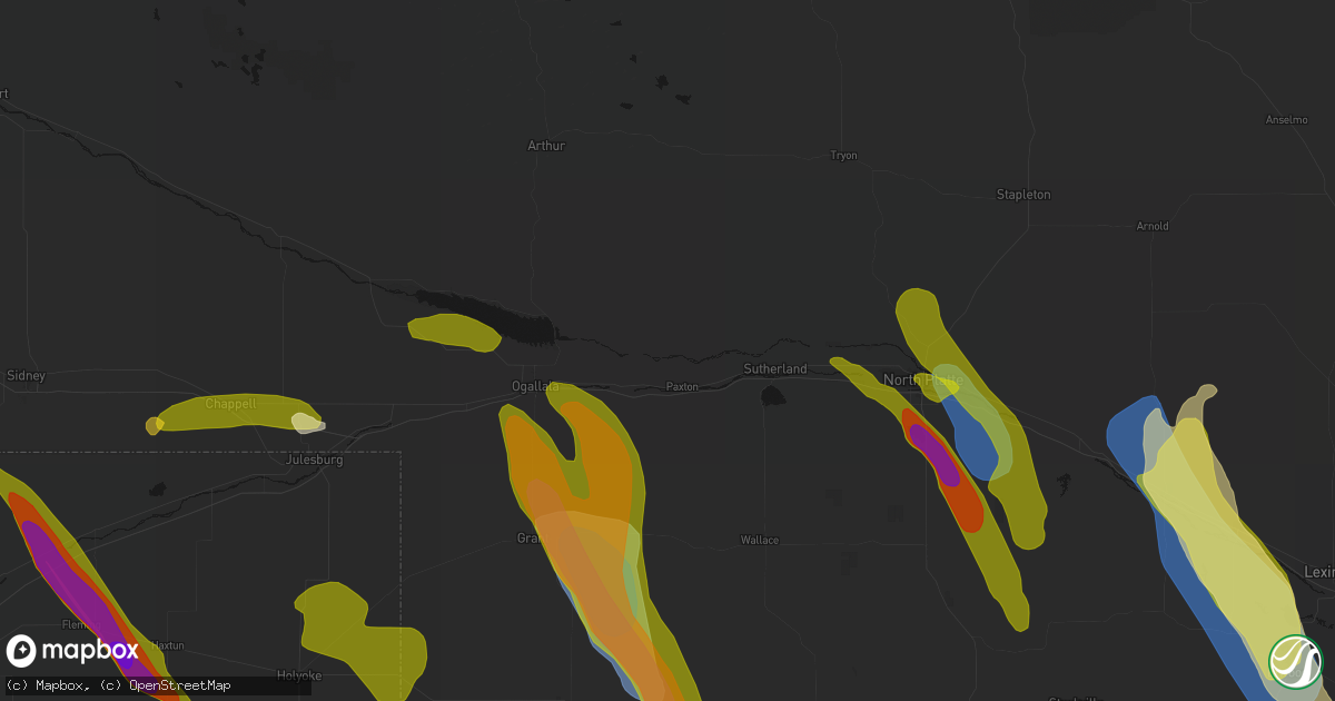 Hail map in Paxton, NE on June 24, 2026