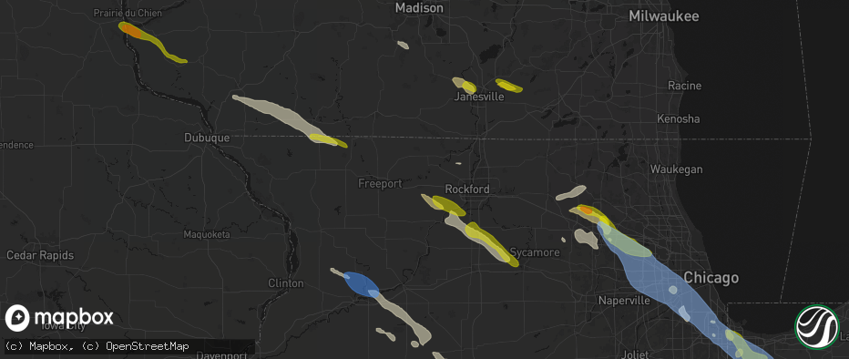 Hail map in Pecatonica, IL on June 24, 2026
