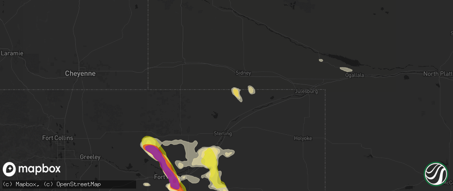 Hail map in Peetz, CO on June 24, 2026