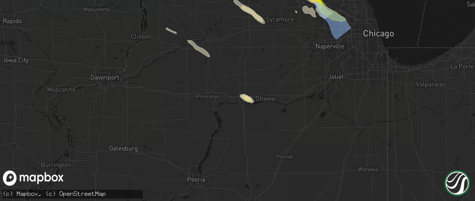 Hail map in Peru, IL on June 24, 2026