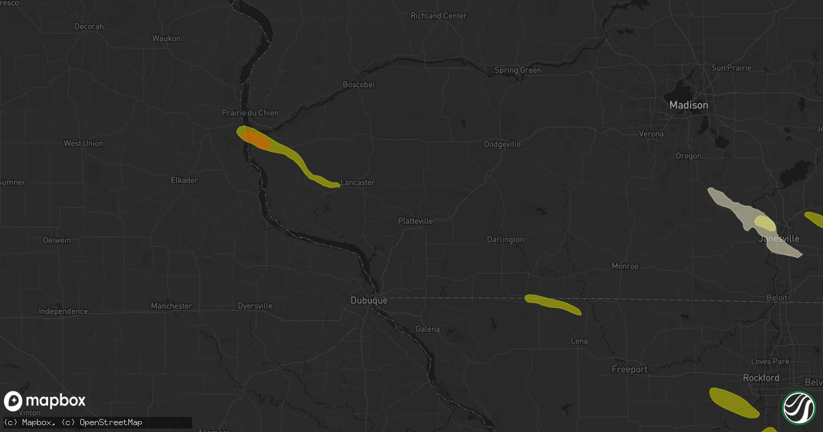 Hail map in Platteville, WI on June 24, 2026
