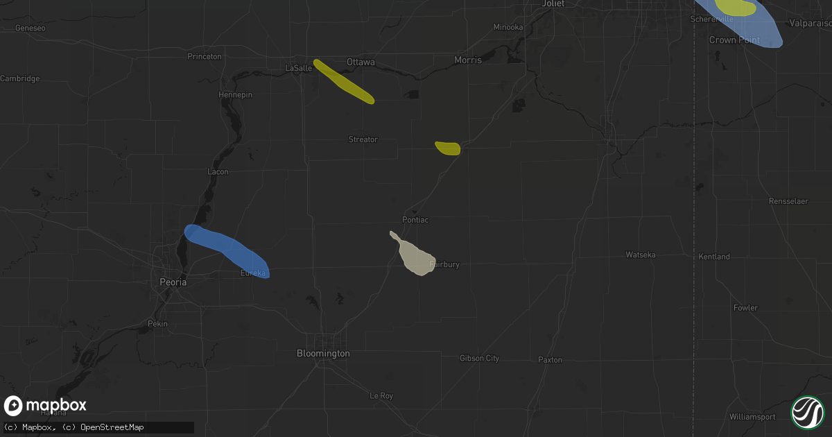 Hail map in Pontiac, IL on June 24, 2026
