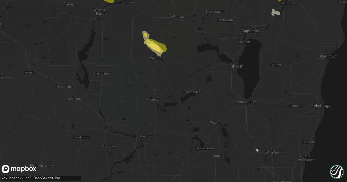 Hail map in Princeton, WI on June 24, 2026