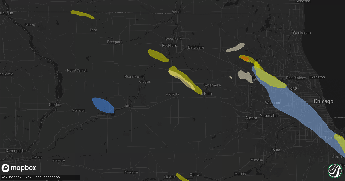 Hail map in Rochelle, IL on June 24, 2026