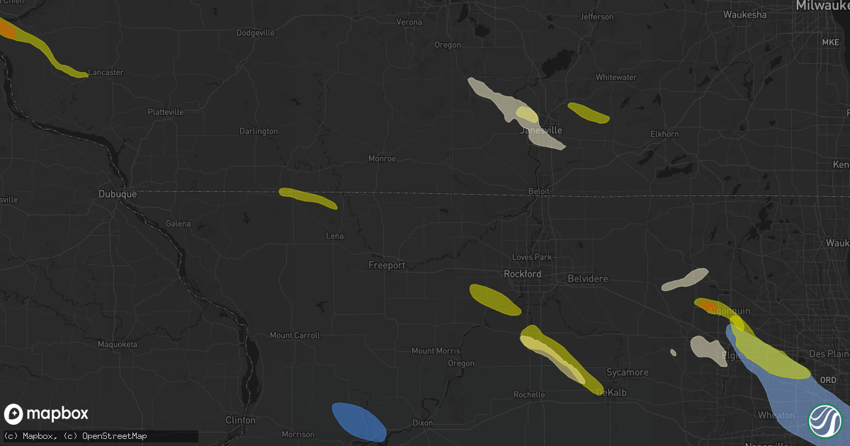 Hail map in Rock City, IL on June 24, 2026