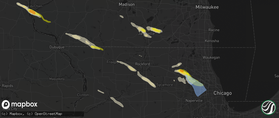 Hail map in Rockford, IL on June 24, 2026