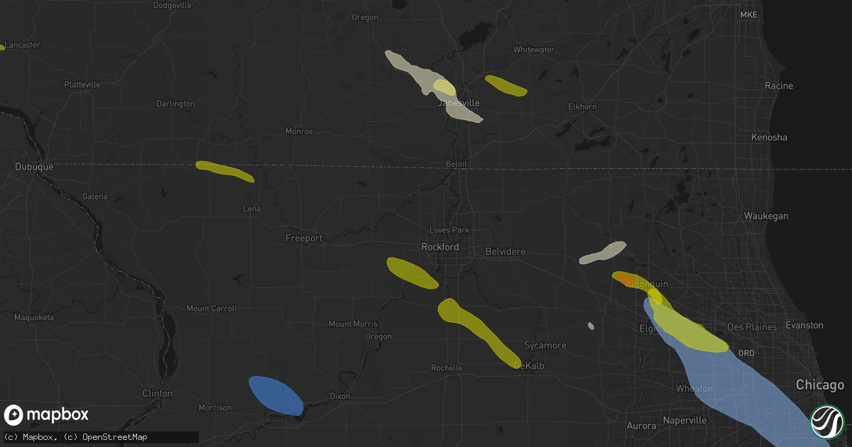 Hail map in Rockford, IL on June 24, 2026
