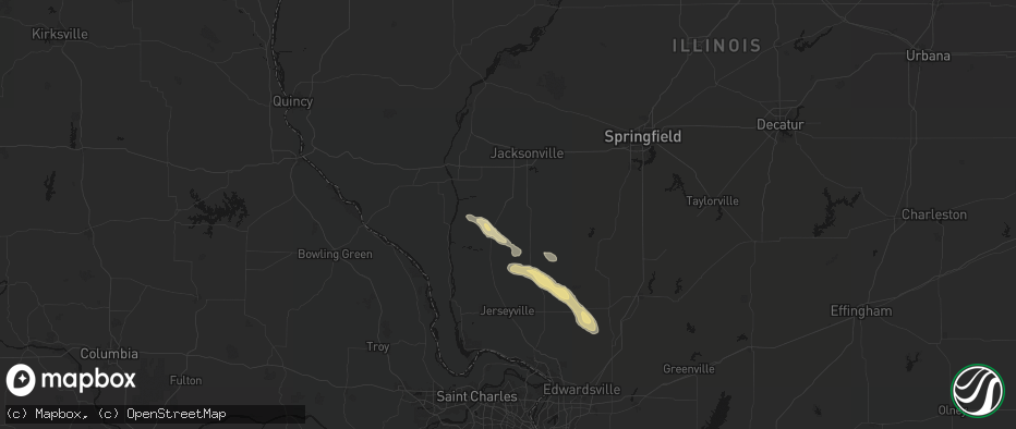 Hail map in Roodhouse, IL on June 24, 2026