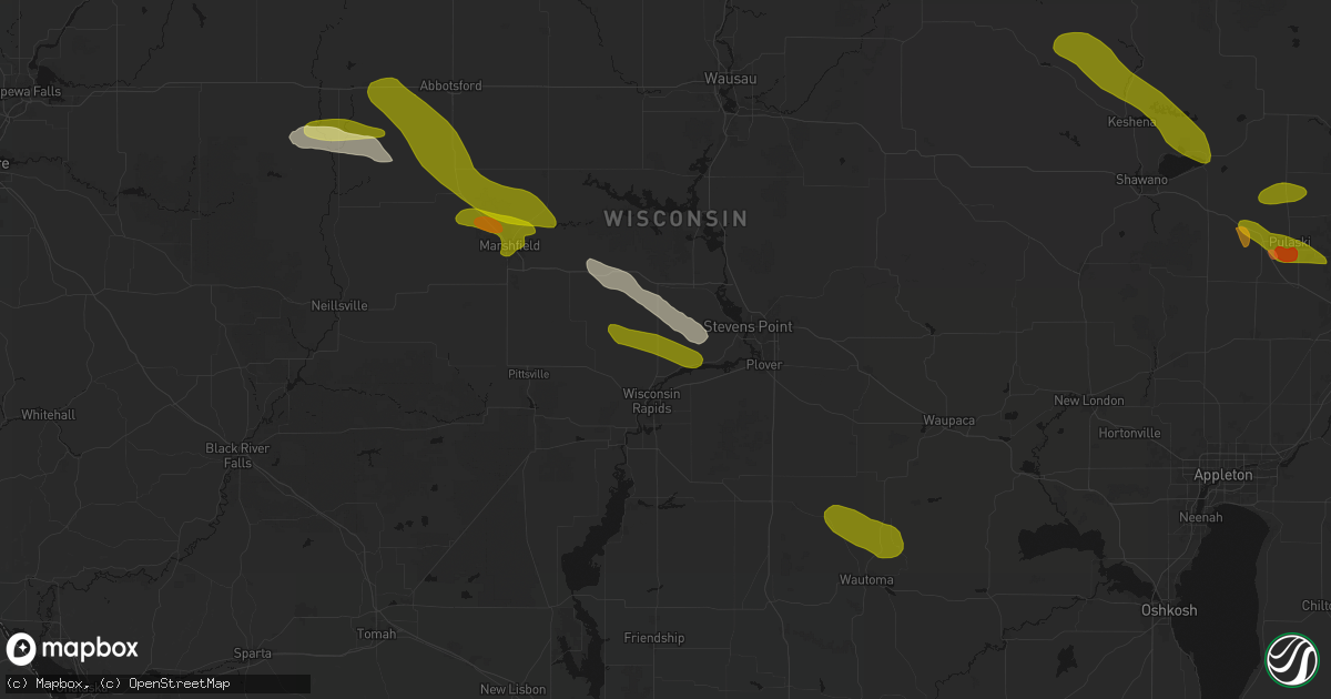 Hail map in Rudolph, WI on June 24, 2026