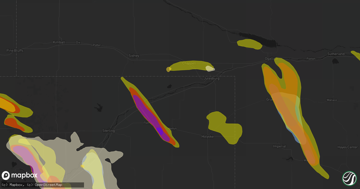 Hail map in Sedgwick, CO on June 24, 2026