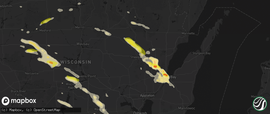 Hail map in Shawano, WI on June 24, 2026