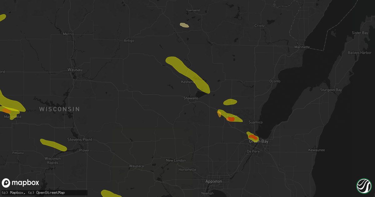 Hail map in Shawano, WI on June 24, 2026