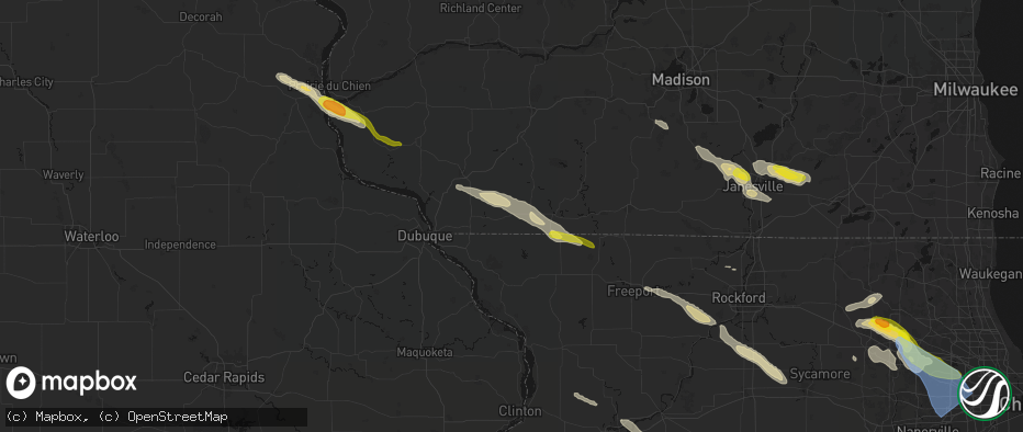 Hail map in Shullsburg, WI on June 24, 2026