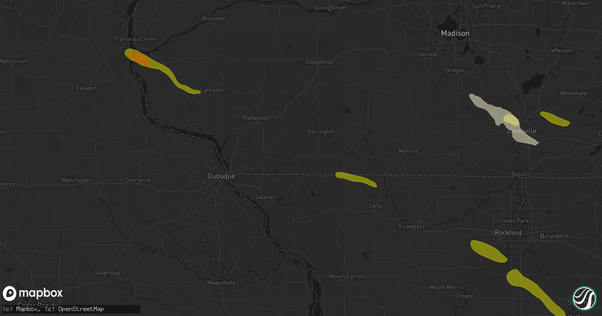 Hail map in Shullsburg, WI on June 24, 2026