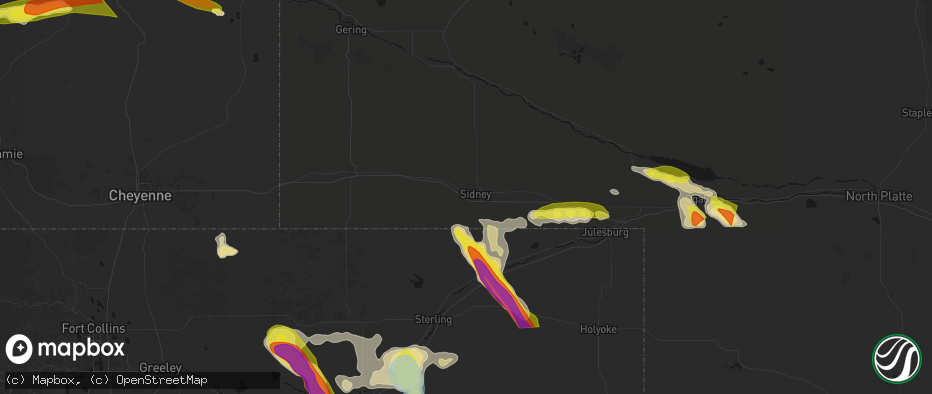 Hail map in Sidney, NE on June 24, 2026