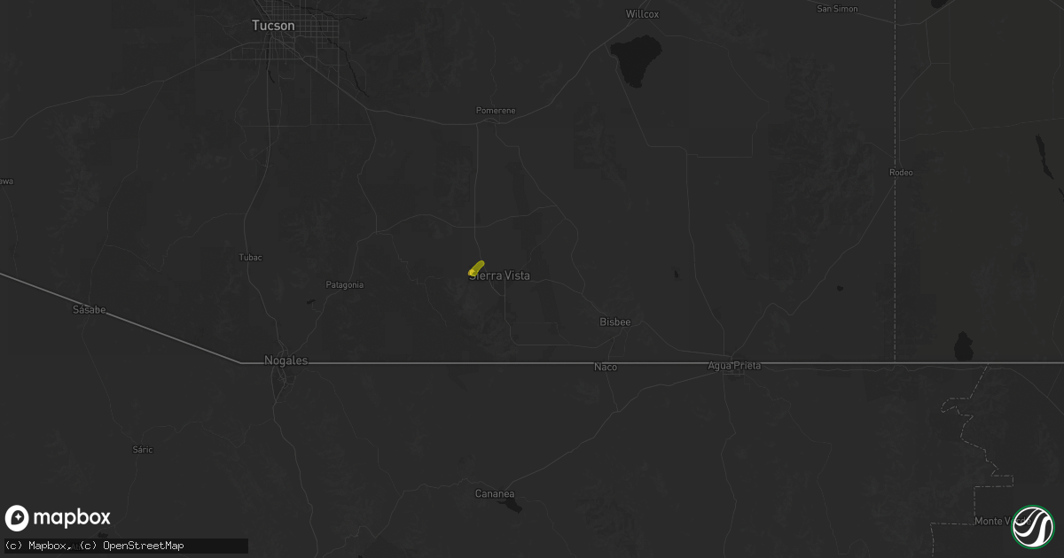 Hail map in Sierra Vista, AZ on June 24, 2026