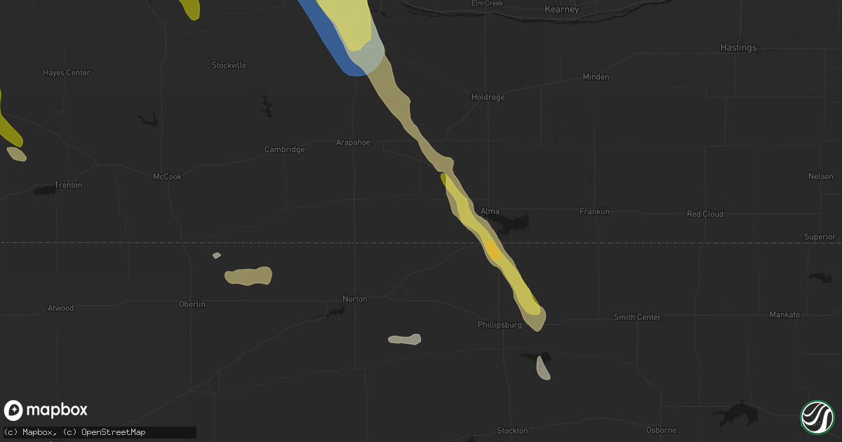 Hail map in Stamford, NE on June 24, 2026