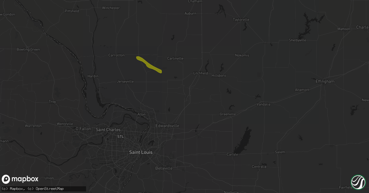 Hail map in Staunton, IL on June 24, 2026