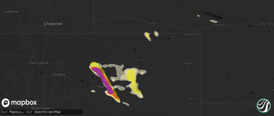 Hail map in Sterling, CO on June 24, 2026