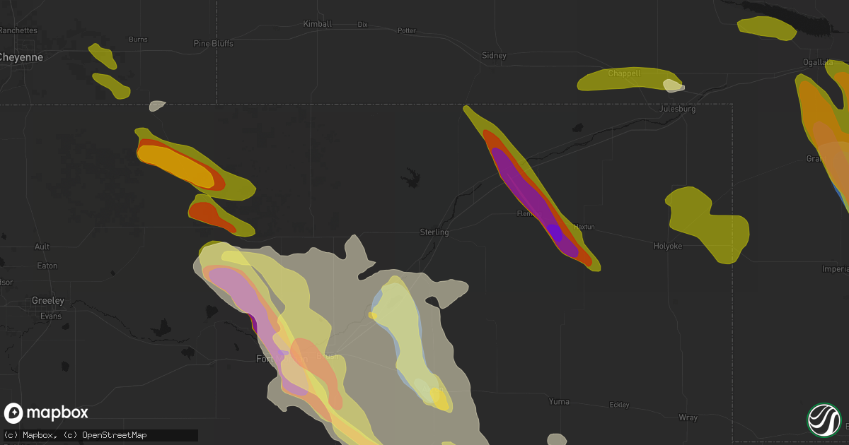 Hail map in Sterling, CO on June 24, 2026