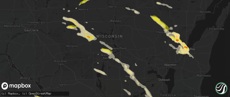 Hail map in Stevens Point, WI on June 24, 2026