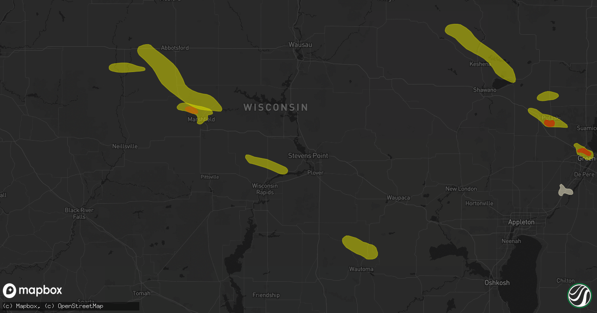 Hail map in Stevens Point, WI on June 24, 2026