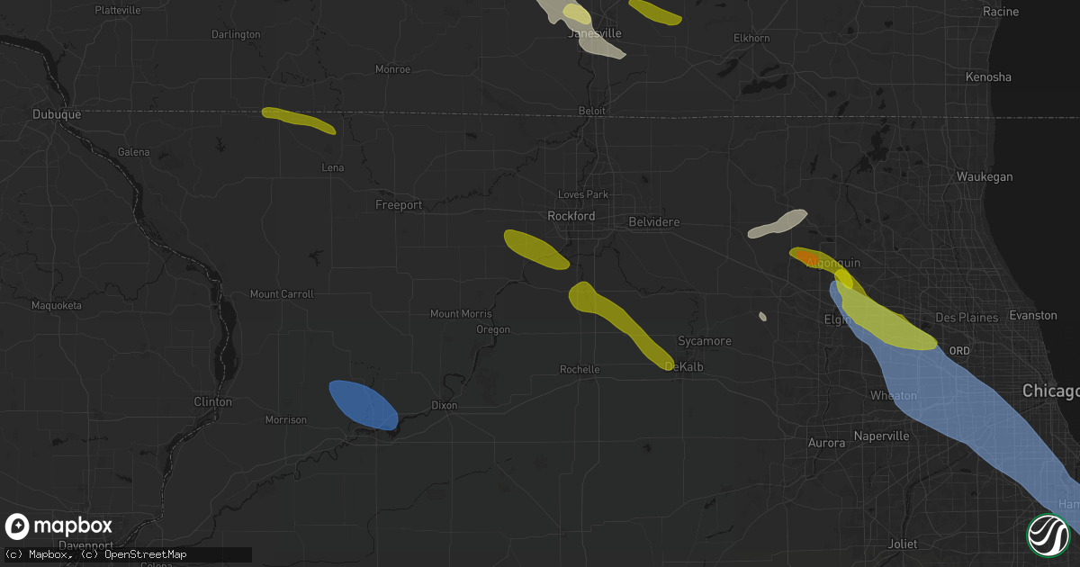 Hail map in Stillman Valley, IL on June 24, 2026