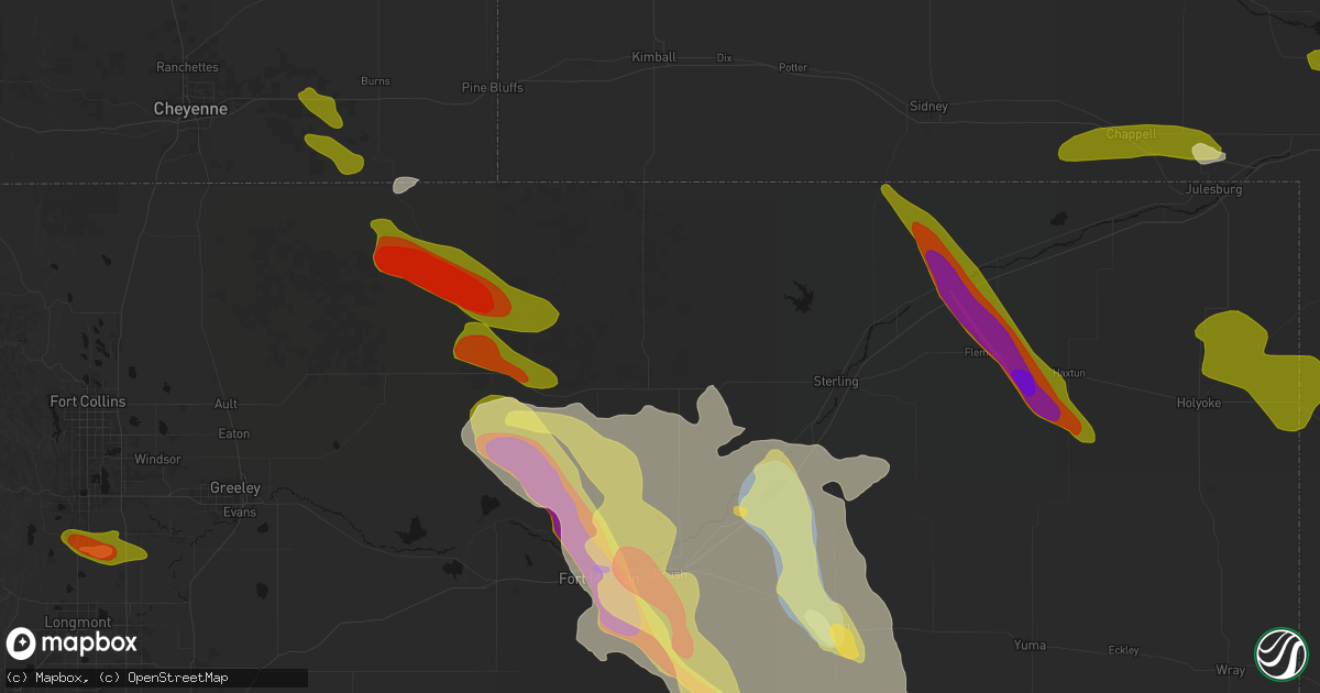 Hail map in Stoneham, CO on June 24, 2026