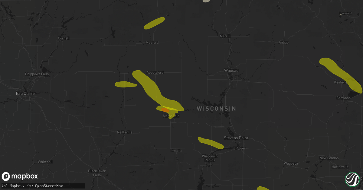 Hail map in Stratford, WI on June 24, 2026