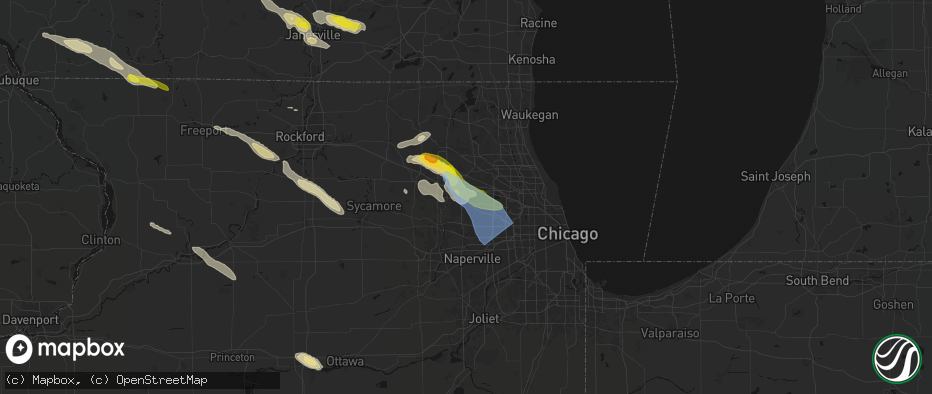 Hail map in Streamwood, IL on June 24, 2026