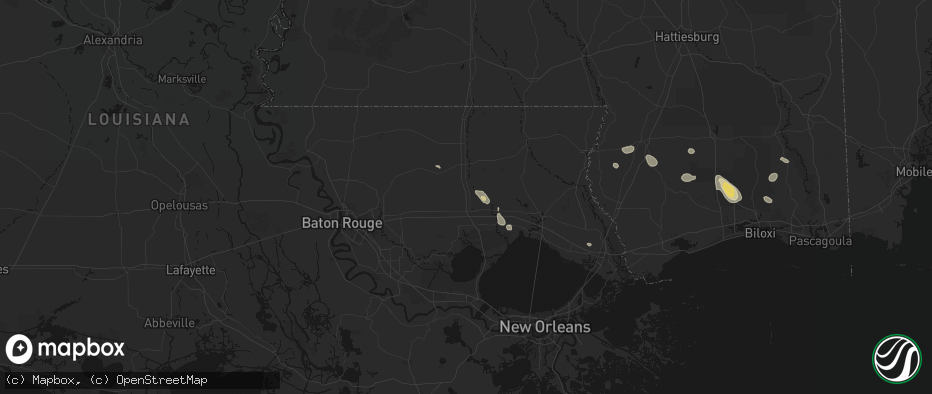 Hail map in Tickfaw, LA on June 24, 2026