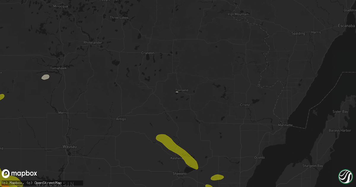 Hail map in Townsend, WI on June 24, 2026