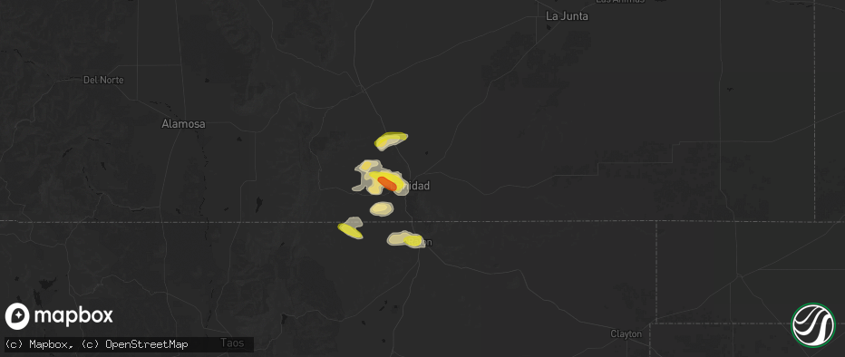Hail map in Trinidad, CO on June 24, 2026
