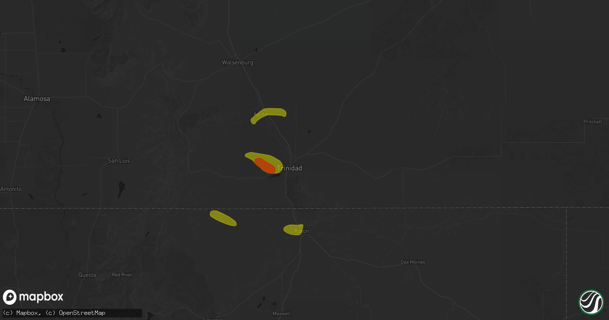 Hail map in Trinidad, CO on June 24, 2026
