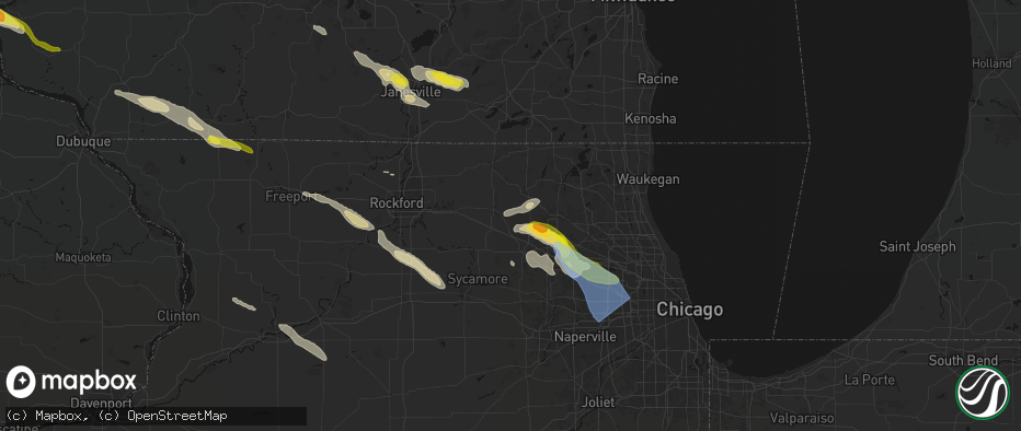 Hail map in Union, IL on June 24, 2026