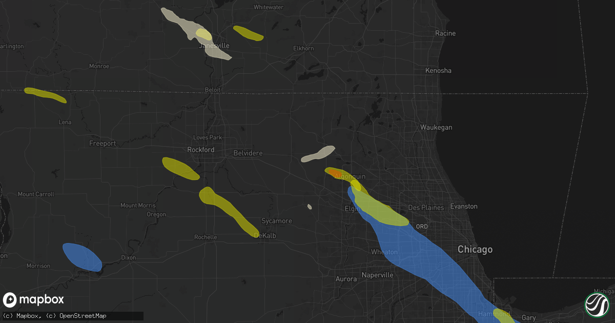 Hail map in Union, IL on June 24, 2026