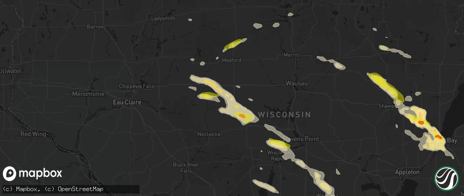 Hail map in Unity, WI on June 24, 2026