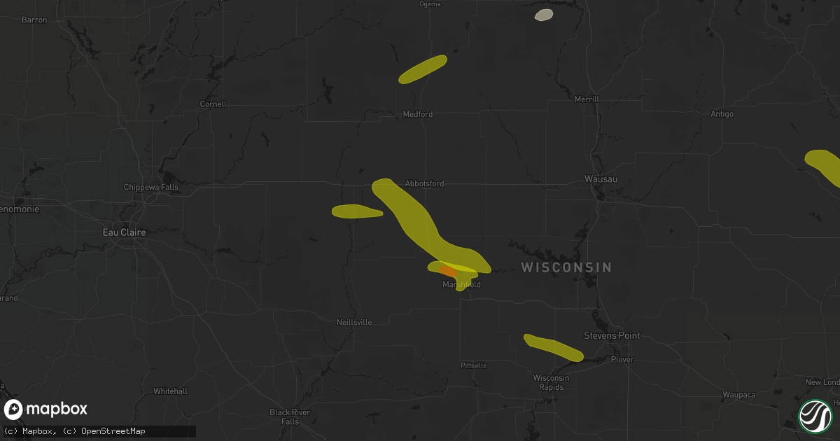 Hail map in Unity, WI on June 24, 2026