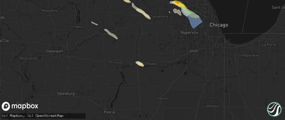 Hail map in Utica, IL on June 24, 2026