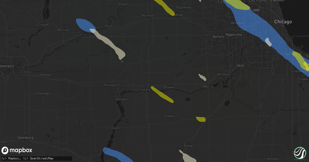 Hail map in Utica, IL on June 24, 2026