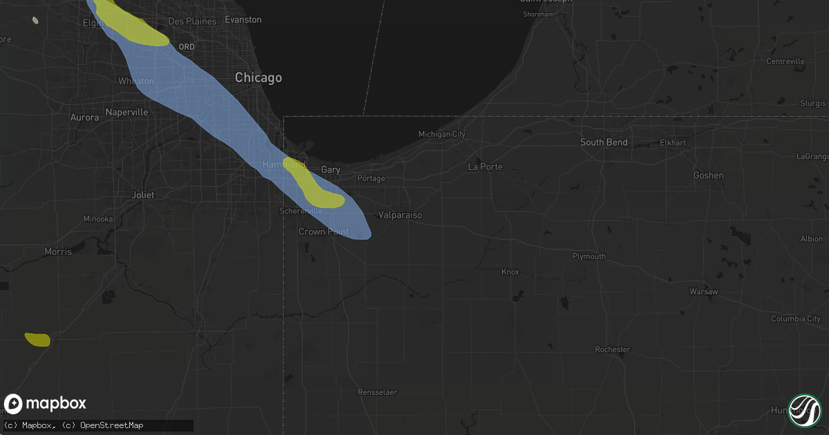 Hail map in Valparaiso, IN on June 24, 2026