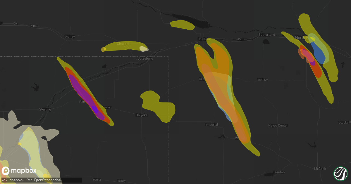 Hail map in Venango, NE on June 24, 2026