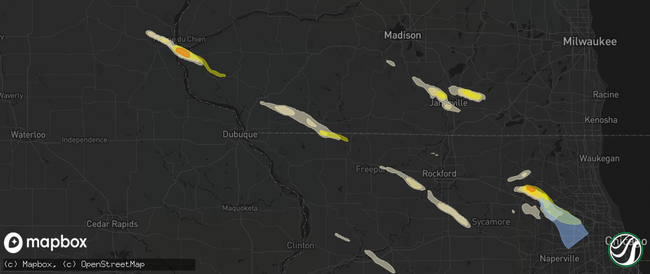 Hail map in Warren, IL on June 24, 2026