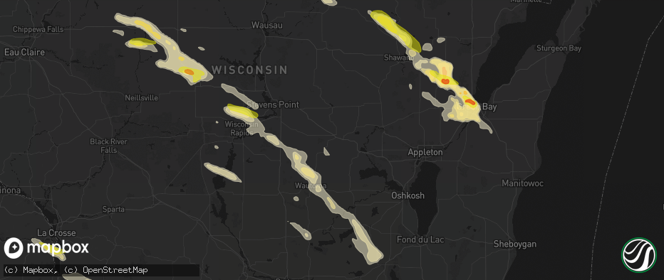 Hail map in Waupaca, WI on June 24, 2026