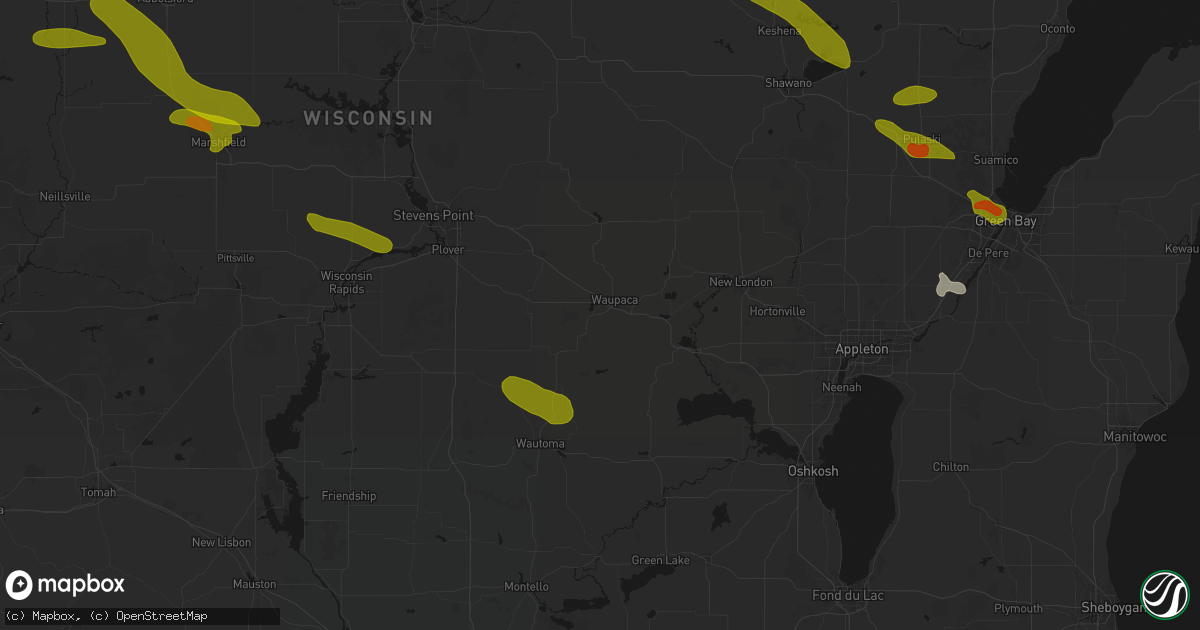 Hail map in Waupaca, WI on June 24, 2026