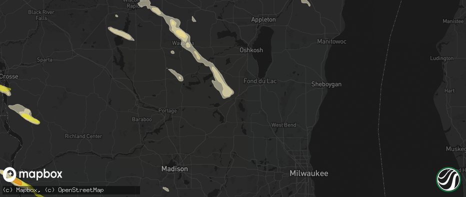 Hail map in Waupun, WI on June 24, 2026