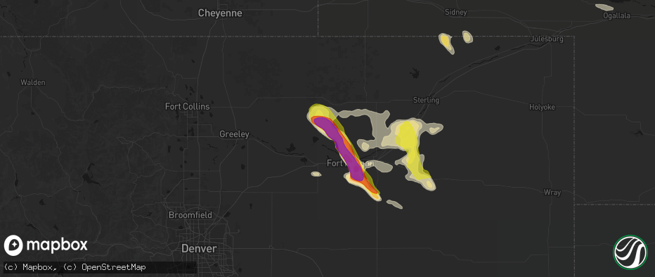 Hail map in Weldona, CO on June 24, 2026
