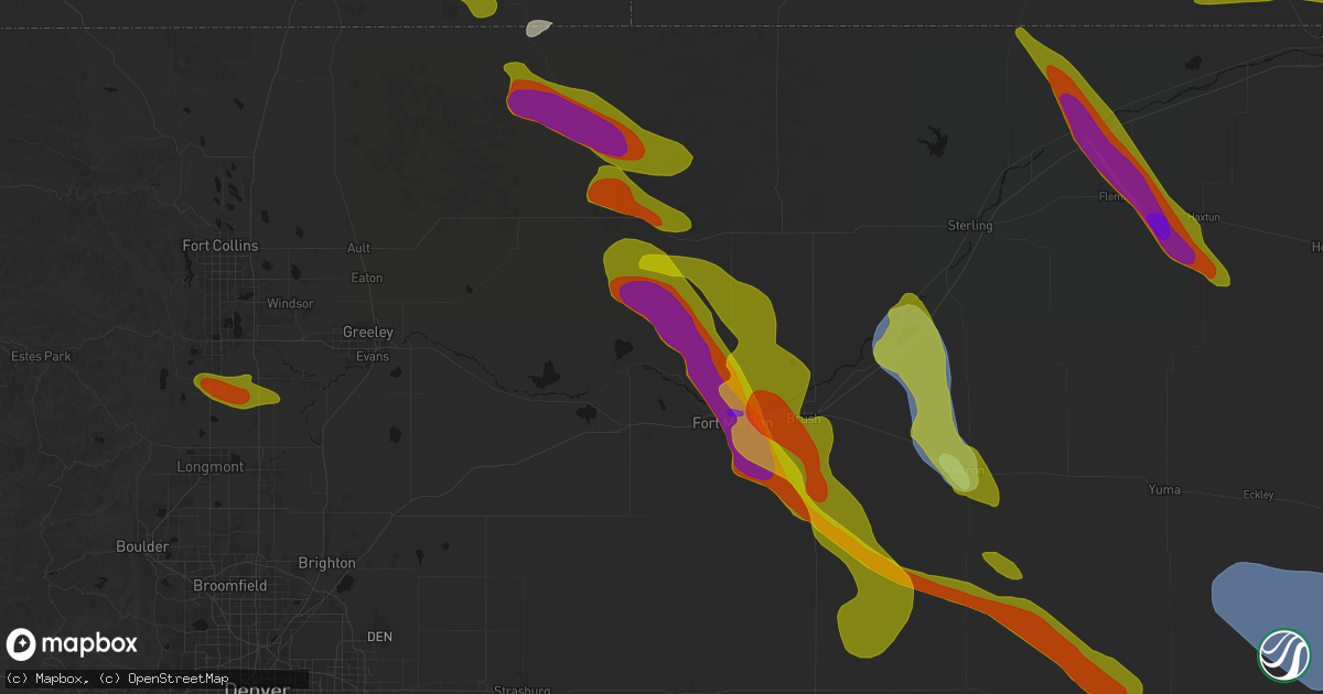 Hail map in Weldona, CO on June 24, 2026