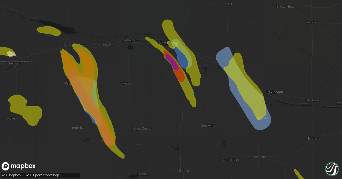 Hail map in Wellfleet, NE on June 24, 2026